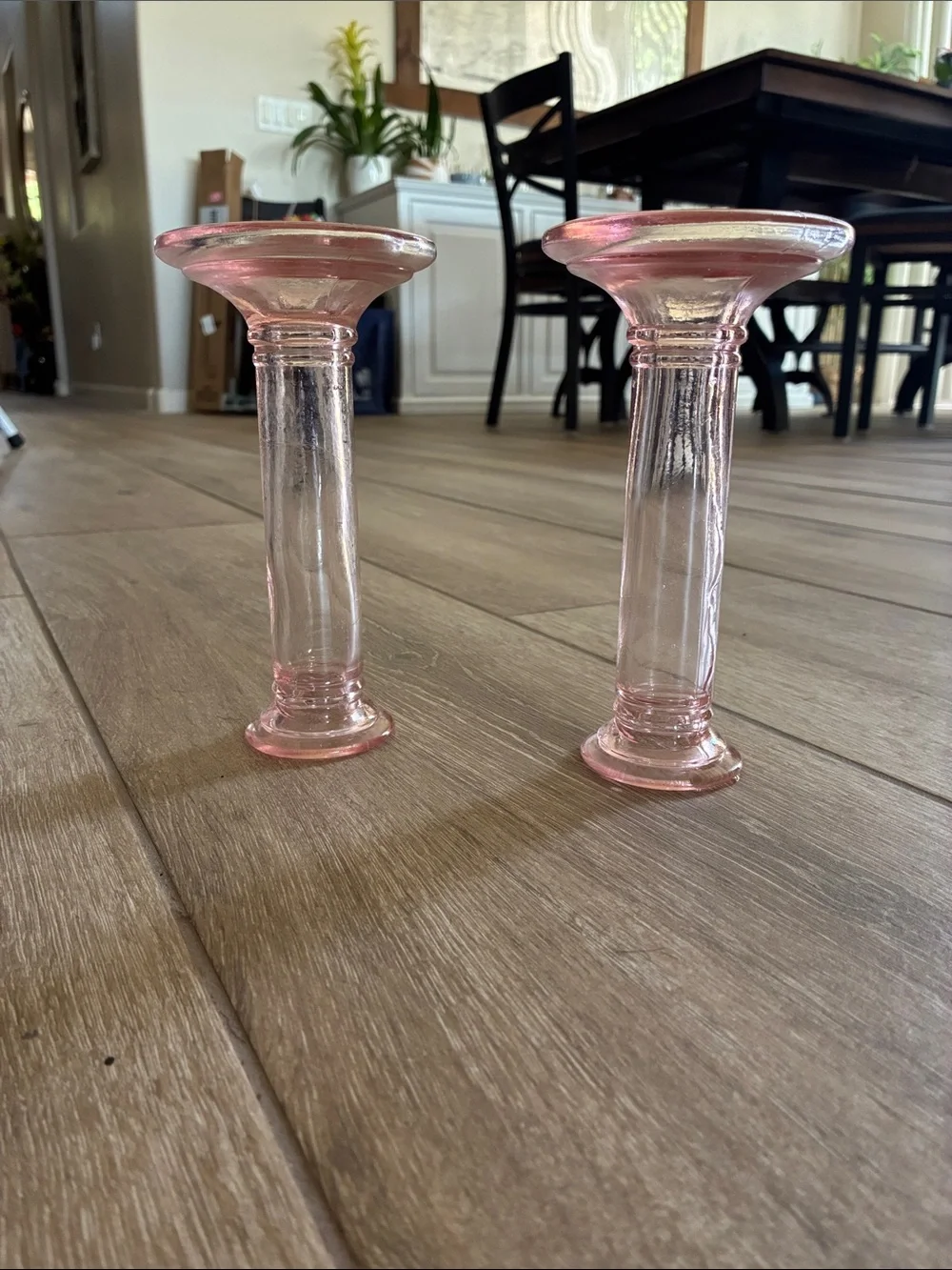 Pink Glass Candle Holders - Set of 2
